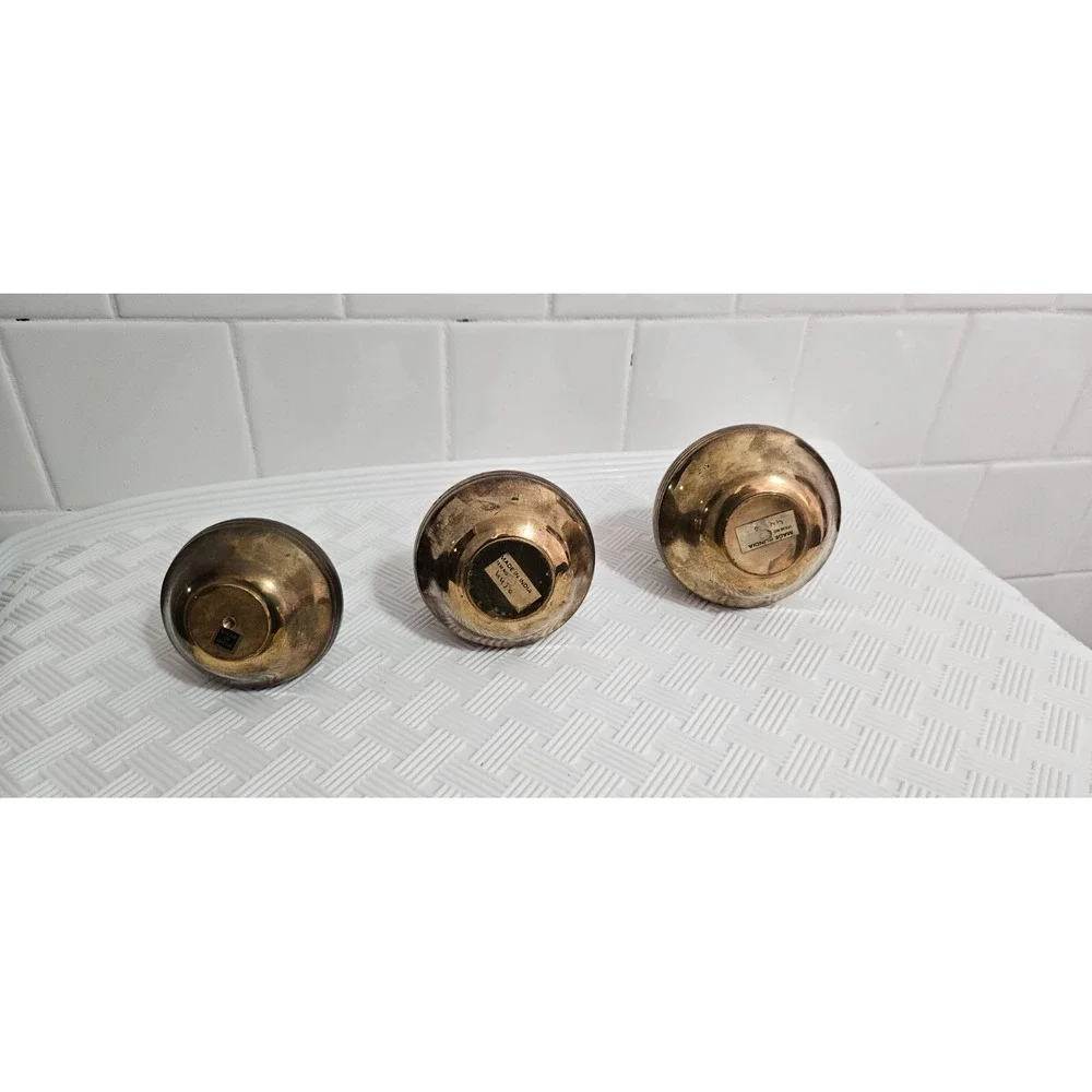 3 Bud Vase‎ Brass Solid Mid Century Modern Coil Graduated 2
